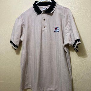 True Fan Men's Beige Striped Avalanche Embroidered Logo Polo Shirt Size Medium